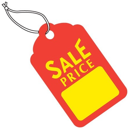 Bsc Preferred 1 3/4 x 2-7/8'' Red with Yellow Block ''Sale Price'' Tags - Pre-Strung, 1000PK BUY00015908